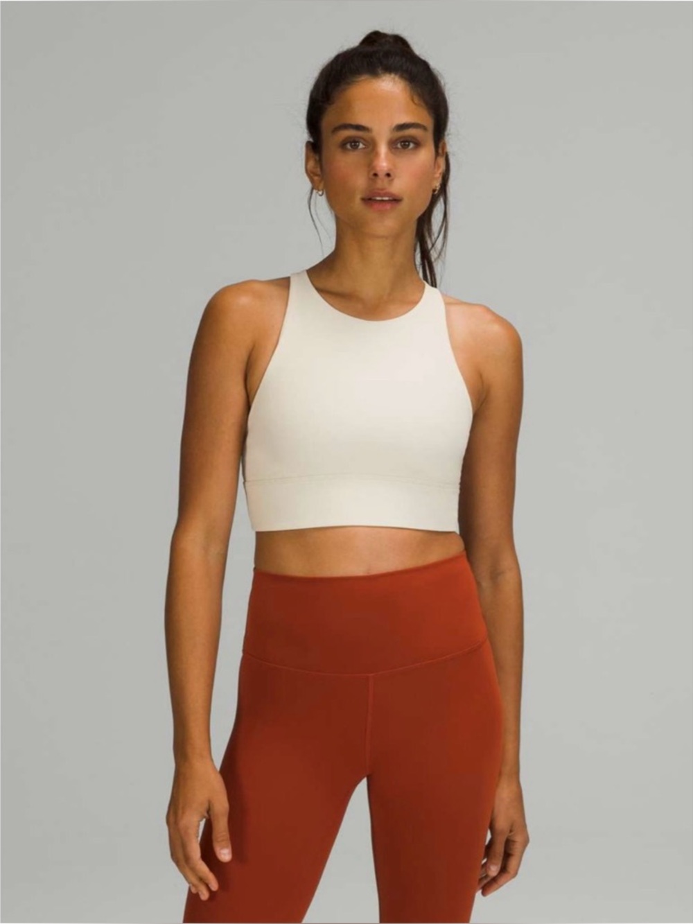 Lululemon Energy Bra High Neck Long Line Medium Support Sports White Opal